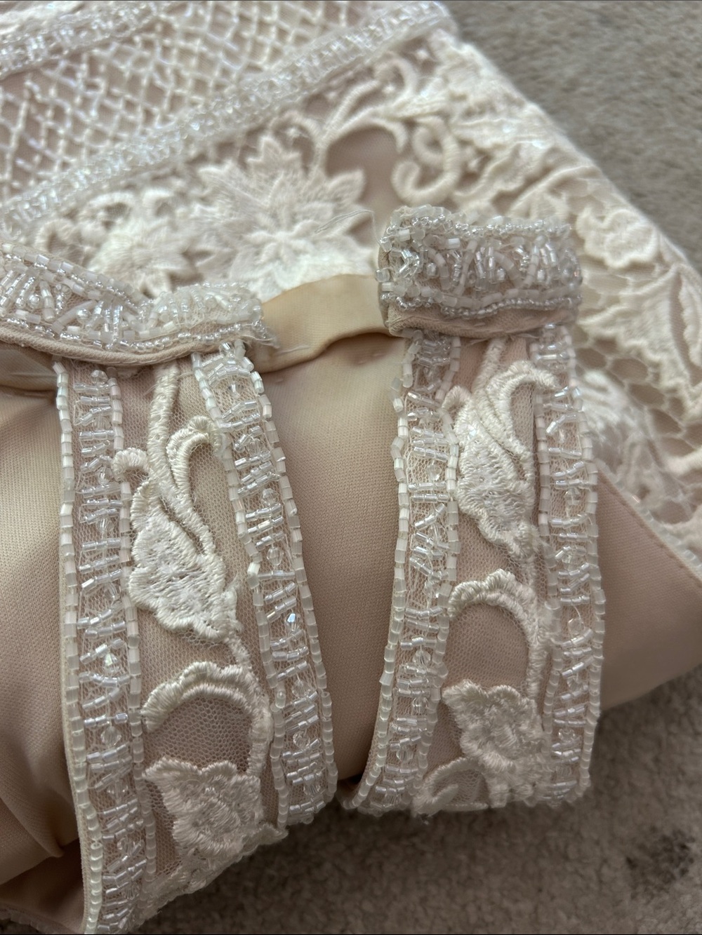 Halter Lace Wedding Gown in Nude with Ivory Overlay - Picture 7 of 11